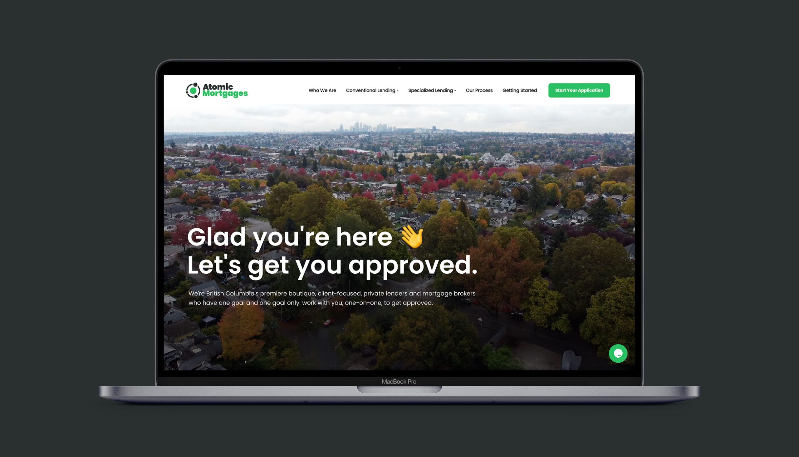 Atomic Mortgages Landing Page on MacBook Pro