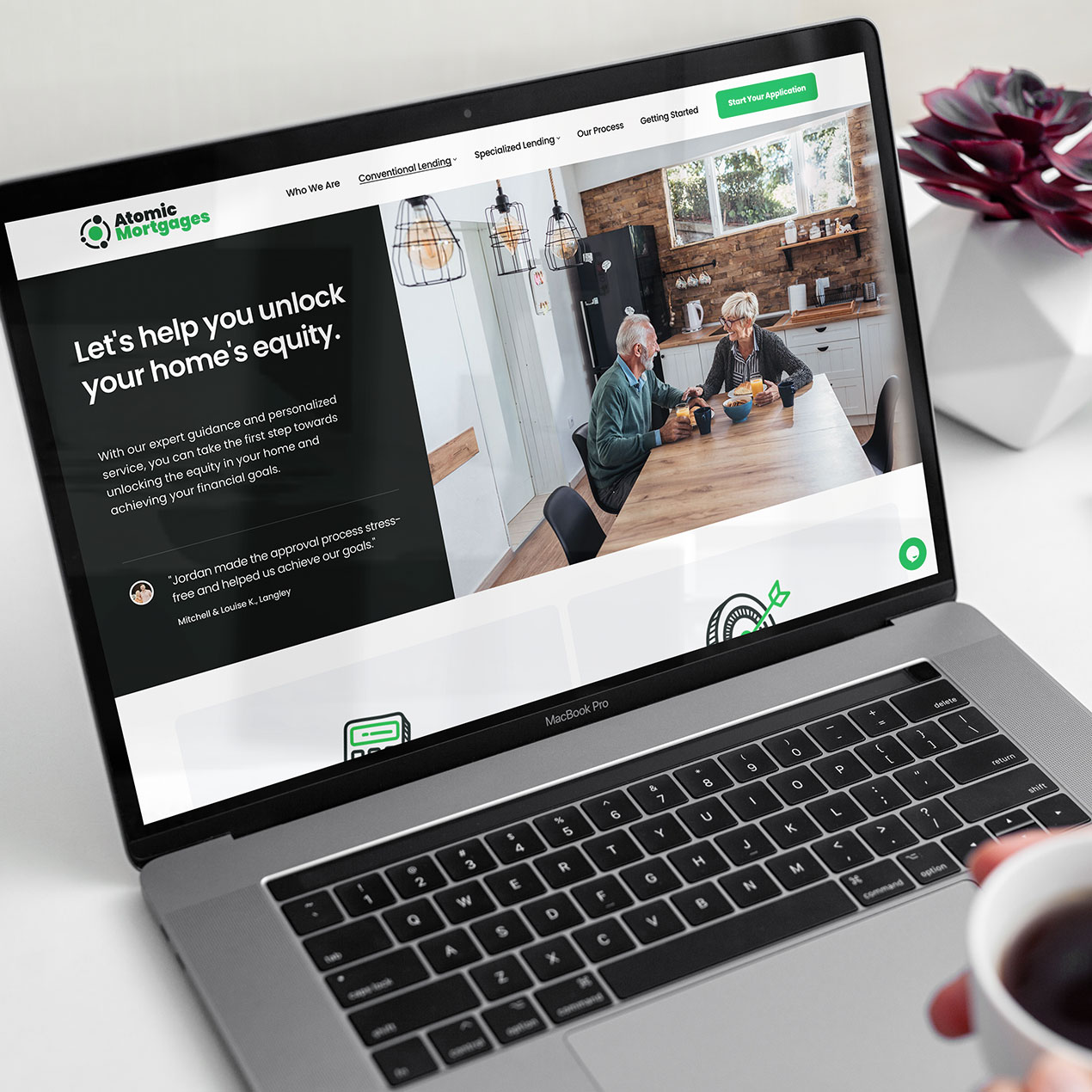 Atomic Mortgages Landing Page on MacBook Pro