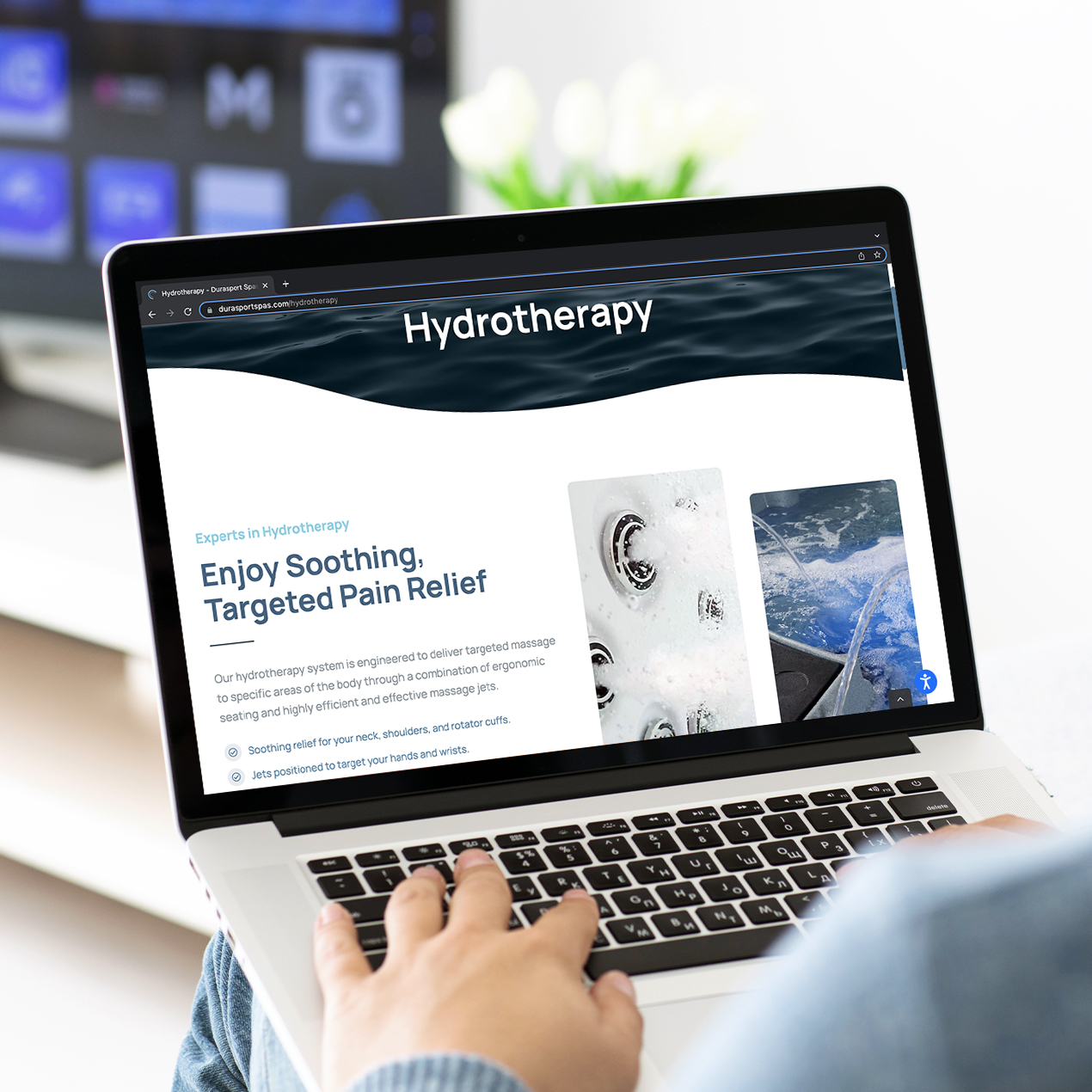 Durasport Spas Hydrotherapy Landing Page on Macbook Pro