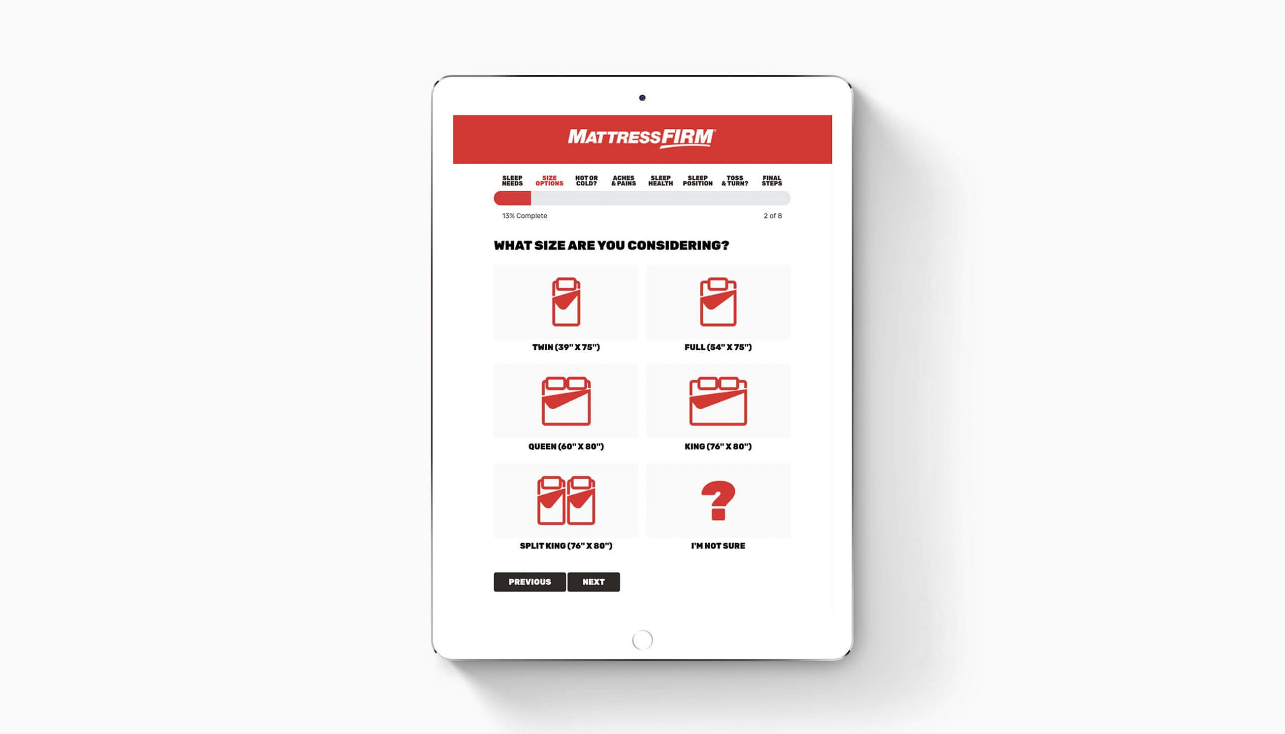 Mattress Firm Landing Page on a White iPad