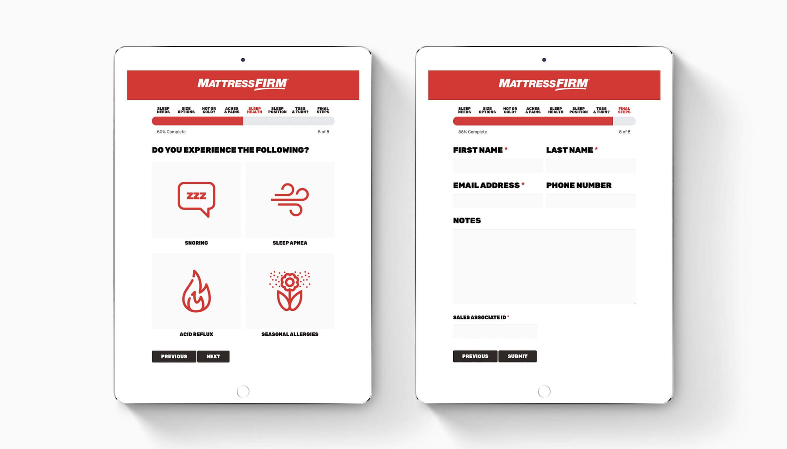 Mattress Firm Landing Page on Two iPads