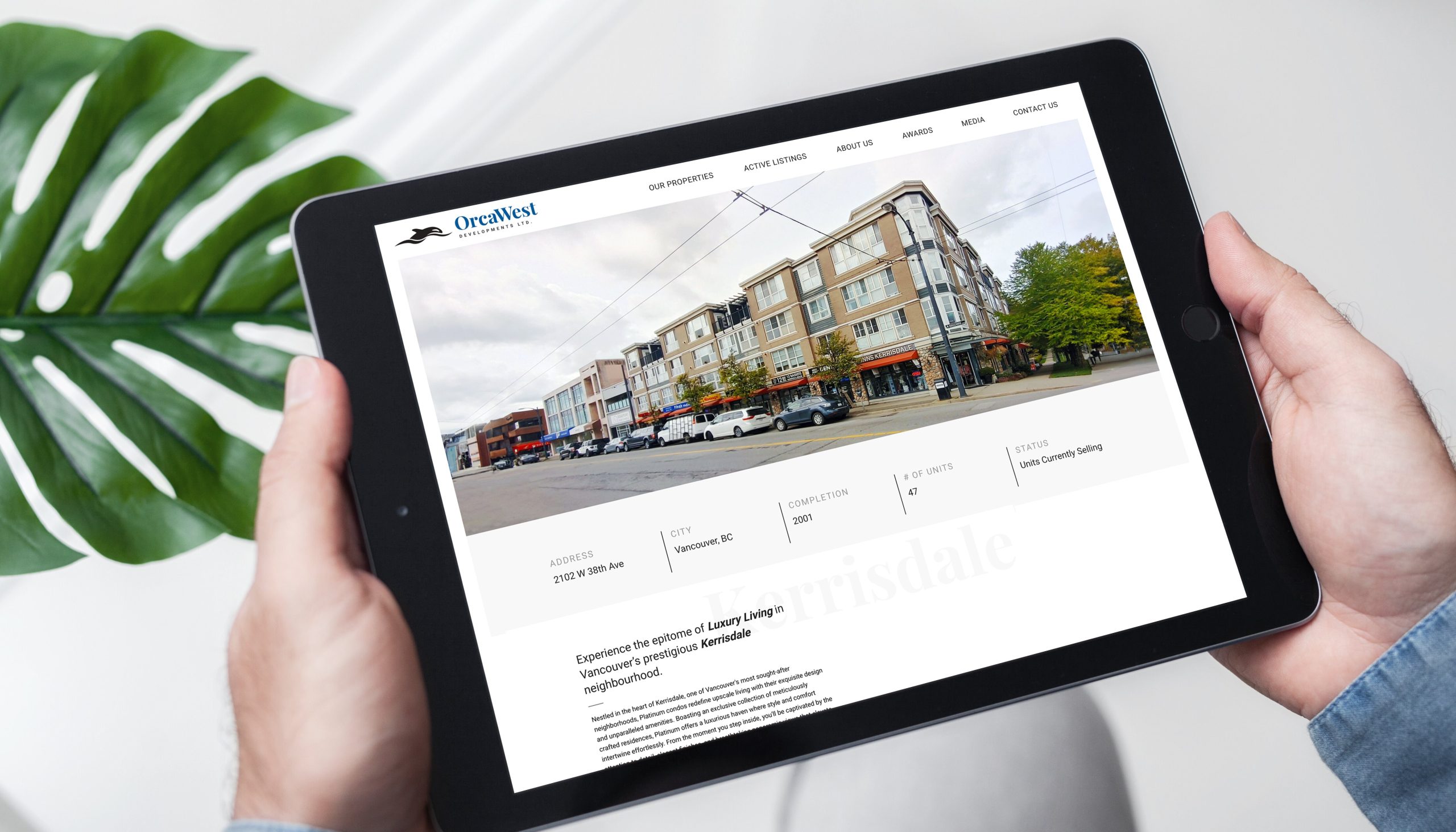 Orca West Developments Landing Page on iPad
