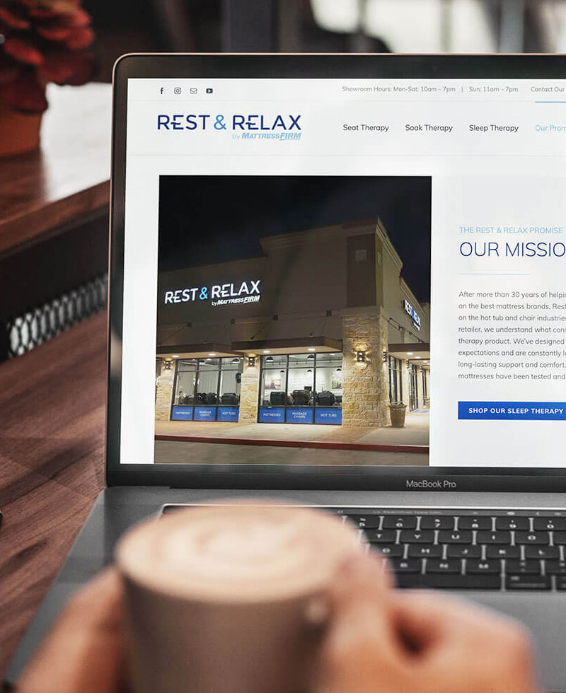 Rest & Relax by Mattress Firm Landing Page on MacBook Pro