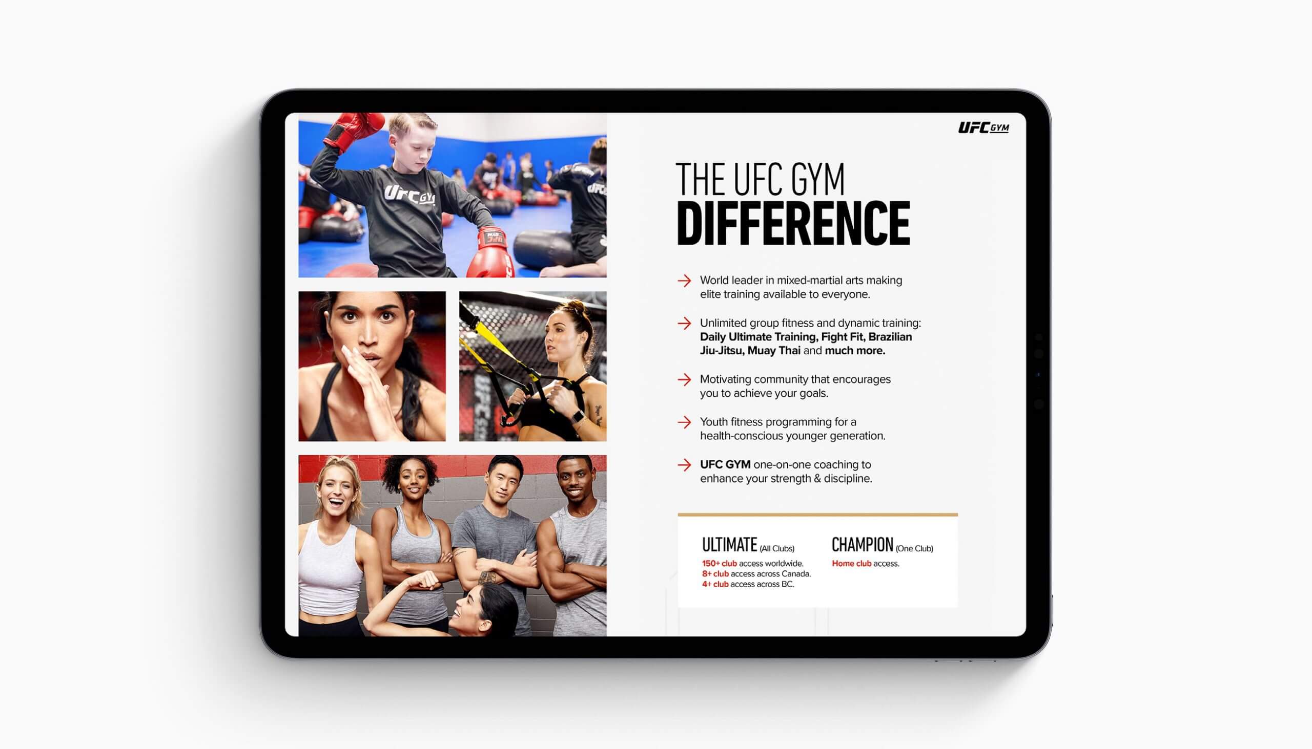 UFC Gym Landing Page on iPad