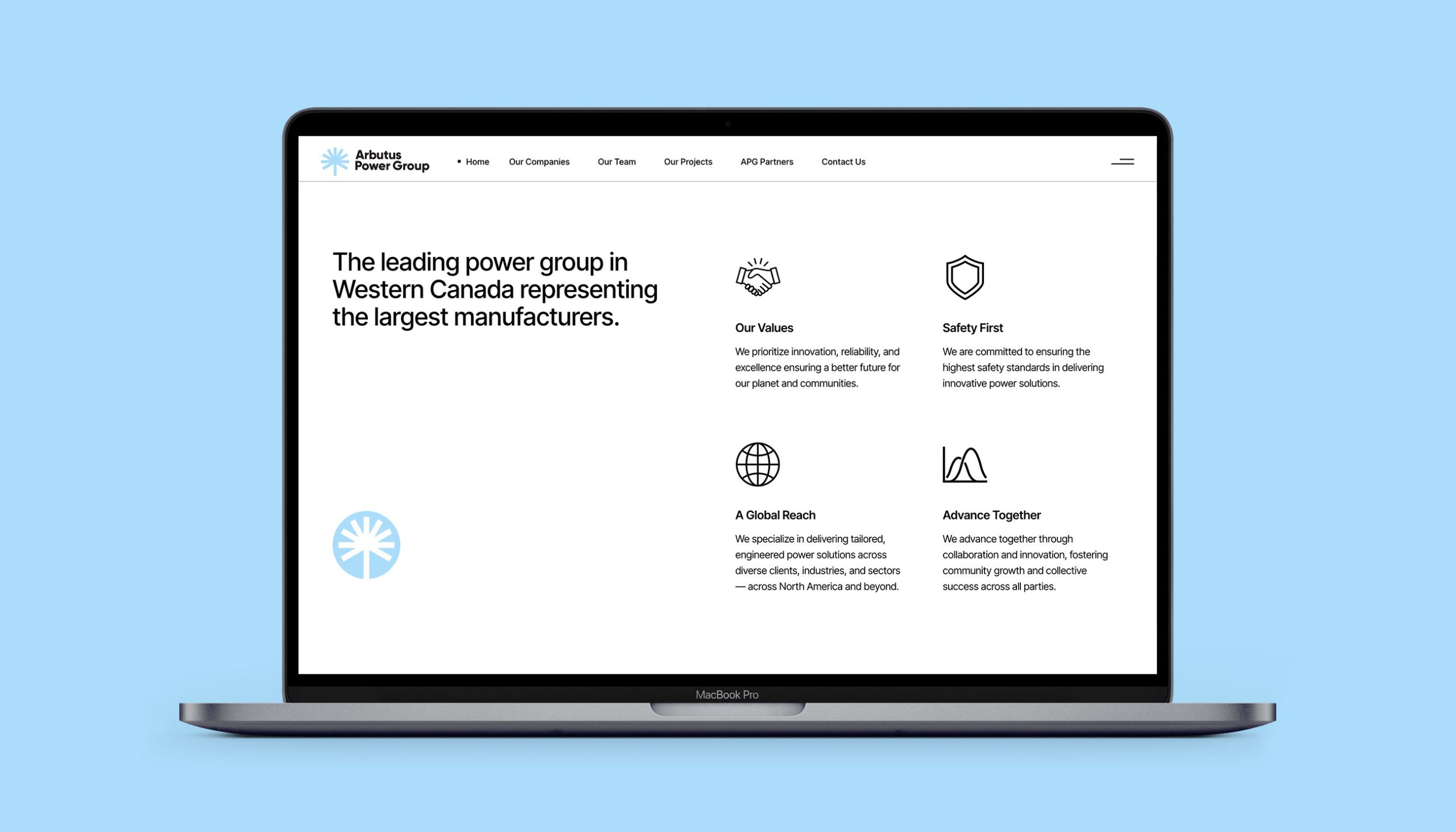 Arbutus Power Group's website on a MacBook Pro