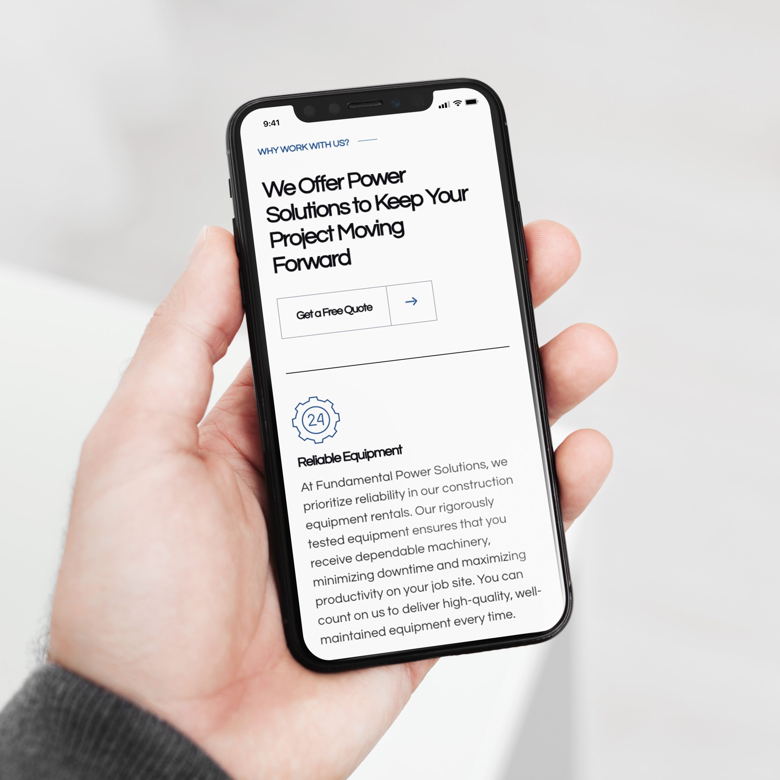 Fundamental Power Solution's's website on a iPhone X